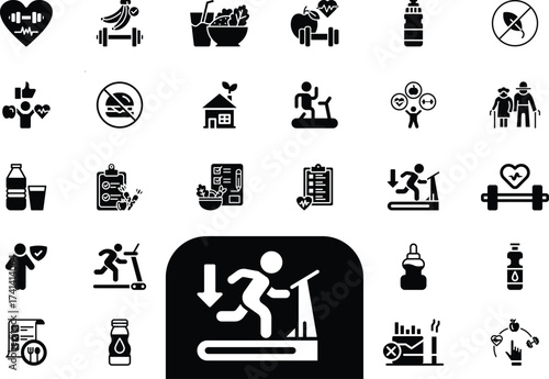 Healthy Lifestyle Icons: Fitness, Nutrition, and Well-being Collection