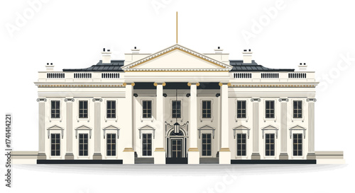 Detailed Flat Style White House Building Architecture Landmark Illustration