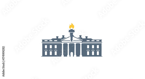 Simple Flat Building Silhouette with Torch Education Institution Icon