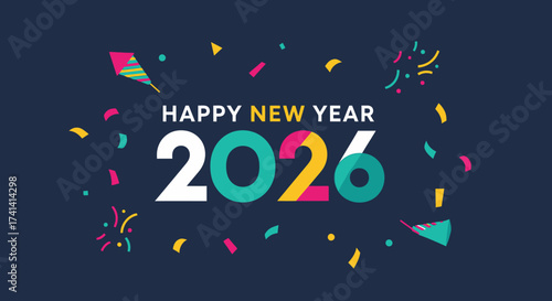 Modern Graphic Style Happy New Year 2026 Celebration Greeting Illustration