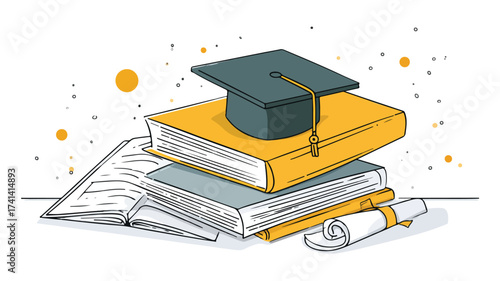 Financial Education Book and Graduation Cap Concept for Learning Success and Achievement