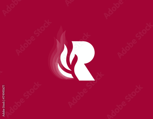 A creatively designed logo featuring a stylized letter R combined with flames, symbolizing passion, energy, and dynamism, perfect for fire-related industries or brands.