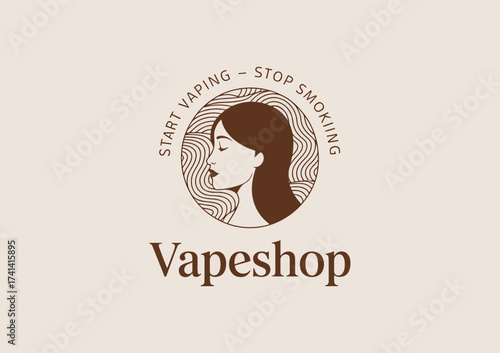 A unique logo for a vapeshop showcasing a woman's profile amidst swirling lines, emphasizing the transition from smoking to vaping and a modern lifestyle choice.