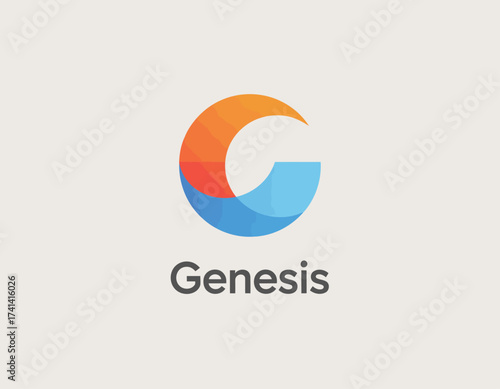 This vibrant logo combines warm orange and cool blue tones, representing a modern and innovative brand identity for Genesis, signifying creativity and freshness in design.