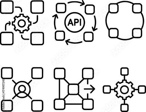 App integration and API connectors vector icon set