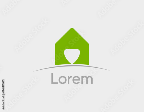 This logo features a modern green house design with an abstract element, representing sustainability and eco-friendly living in a stylish format perfect for branding.