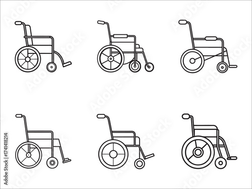 Wheelchair vector illustration set medical mobility equipment accessibility icons