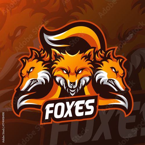 Three Fox Faces Vector Design | Wild Animal Logo | Modern Fox Mascot Illustration | Geometric and Minimalist Fox Art | Wildlife Symbol | Triple Fox Head Artwork | Abstract Orange Fox Emblem | Tribal a
