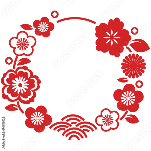 Chinese New Year 2026, the year of the Horse, red and gold line art characters, simple hand-drawn Asian elements with craft (Chinese translation: Happy Chinese New Year 2026, year of the Horse)