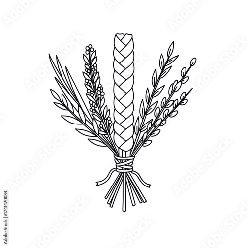 Text-based raster art depicting a bundle of plants for Sukkot  