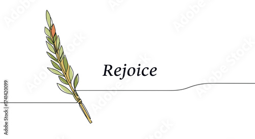 Olive branch with text 'Rejoice' in minimalist design for Sukkot  