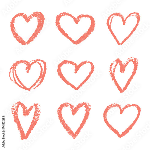 Set of simple hand drawn heart drawing illustration Scribble heart doodle Love clipart Single element for print, web, design, decor