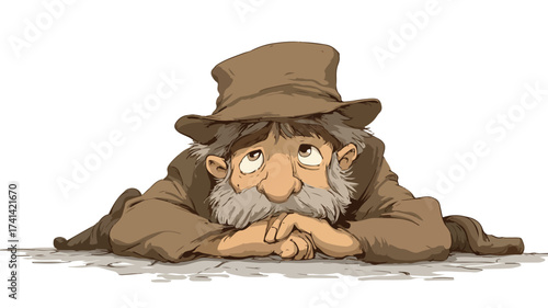Professional Beggar Cartoon Vector Clip Art Image for Designs and Projects