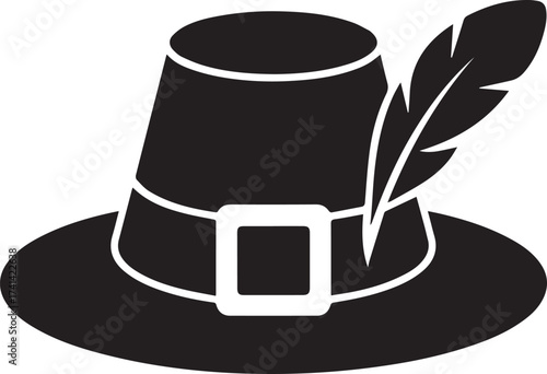 Whimsical thanksgiving turkey wearing a pilgrim hat illustration