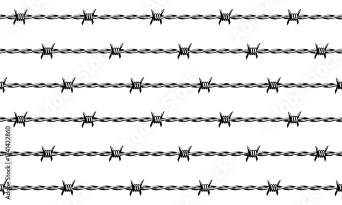 Seamless pattern barbed wire. Barbed wire fence.