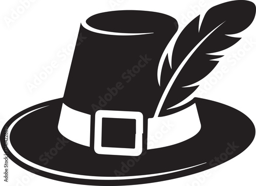 Whimsical thanksgiving turkey wearing a pilgrim hat illustration