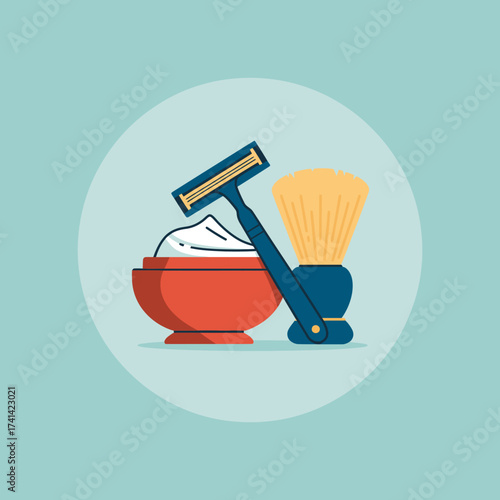 A stylish illustration of a traditional shaving kit, including a razor and brushes, capturing the essence of grooming rituals and personal care.