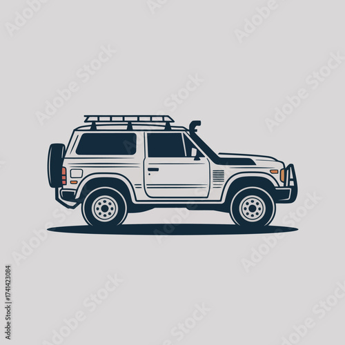 This illustration showcases a stylized SUV, perfect for outdoor enthusiasts who enjoy adventure and exploring off-road terrains with a classic design flair in mind.
