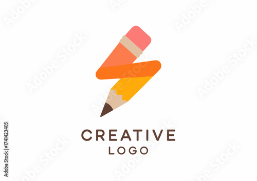 This image showcases a colorful logo design with a creatively intertwined pencil and eraser, symbolizing creativity, innovation, and artistic expression in branding.