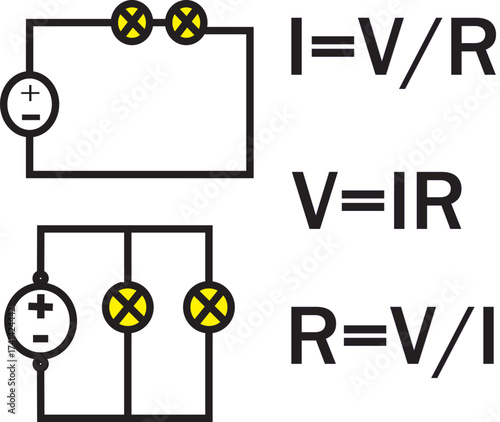 Ohm’s Law Formula Vector Illustration – Electrical Voltage, Current, and Resistance Relationship 
