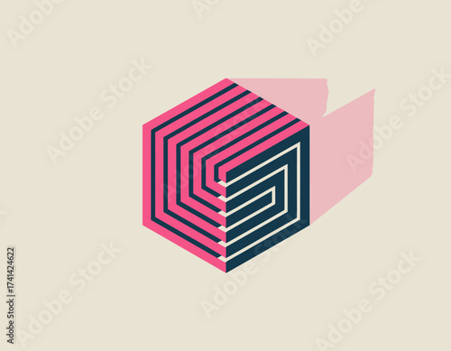 This abstract pink cube logo employs geometric patterns and innovative design elements to convey a sense of depth, creativity, and modern artistic sensibilities effectively.