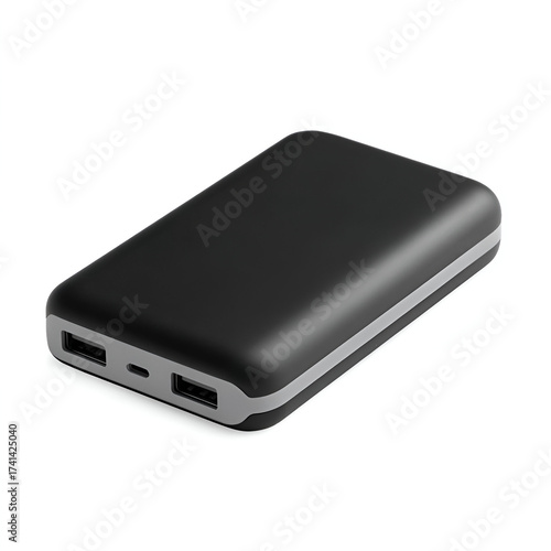 A sleek black power bank with multiple charging ports for convenient device charging on the go.
