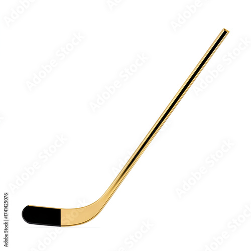 A sleek gold hockey stick designed for performance on the ice, showcasing an elegant curve and grip.