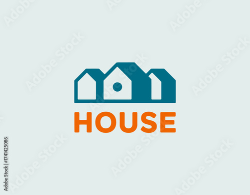 A bright and colorful house logo design that emphasizes warmth and comfort, featuring a trio of stylized houses, ideal for real estate or home services branding.