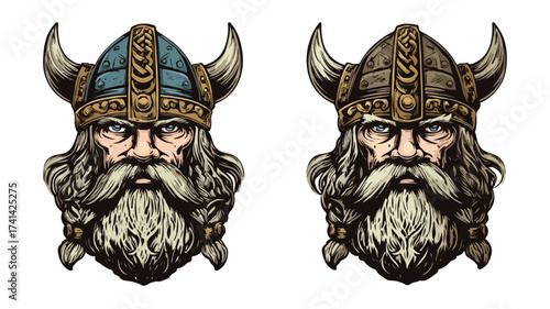 Viking Head Face Vector Illustration Template - Professional Viking Norse Warrior Image