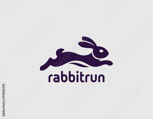 This energetic logo showcases a rabbit in motion, capturing a sense of speed and agility with a playful character, making it ideal for dynamic brands in various industries.