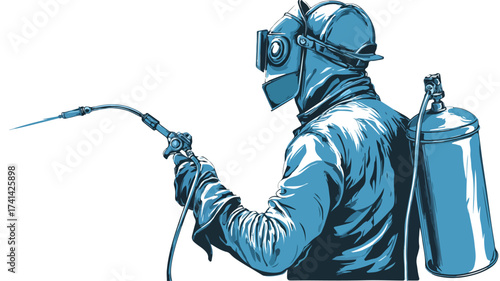 Professional Welder Wearing Welding Mask and Holding Torch for Metalwork
