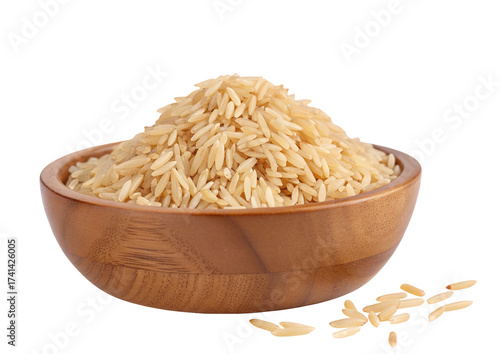 Bowl of whole grain rice isolated food photography product shot