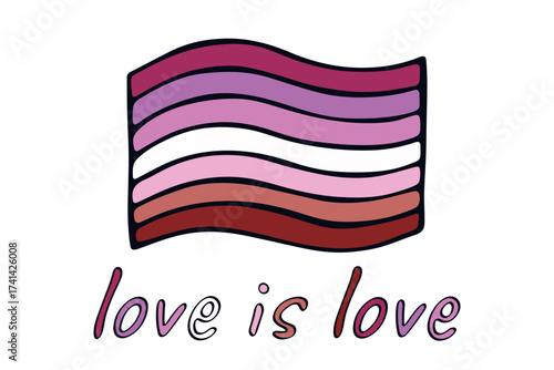 Colorful Lesbian pride flag Happy pride day LGBTQ community Pride Month Vector hand drawn doodle for posters, stickers, logo, cards