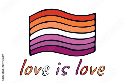 Colorful Lesbian pride flag Happy pride day LGBTQ community Pride Month Vector hand drawn doodle for posters, stickers, logo, cards