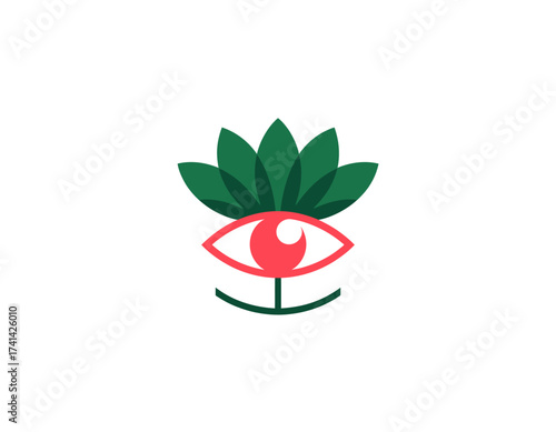 This eye logo brilliantly combines green plant elements and vibrant colors, symbolizing growth, awareness, and mindfulness in an exquisite logo representation.