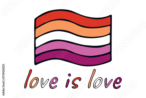 Colorful Lesbian pride flag Happy pride day LGBTQ community Pride Month Vector hand drawn doodle for posters, stickers, logo, cards