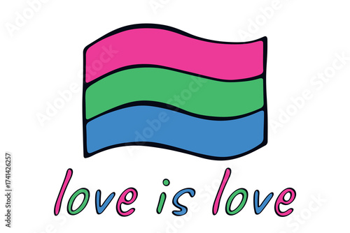 Colorful Polysexual pride flag Happy pride day LGBTQ community Pride Month Vector hand drawn doodle for posters, stickers, logo, cards