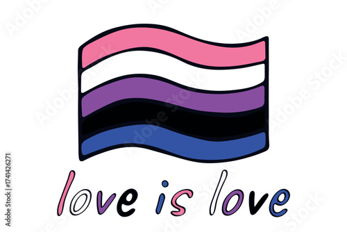 Colorful Gender fluid pride flag Happy pride day LGBTQ community Pride Month Vector hand drawn doodle for posters, stickers, logo, cards