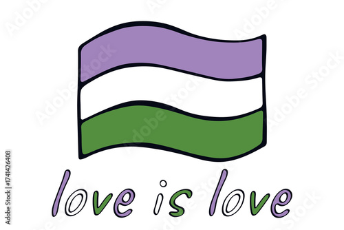 Colorful Genderqueer pride flag Happy pride day LGBTQ community Pride Month Vector hand drawn doodle for posters, stickers, logo, cards