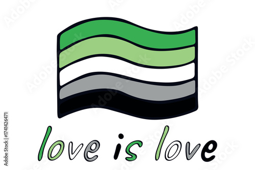 Colorful Aromantic pride flag Happy pride day LGBTQ community Pride Month Vector hand drawn doodle for posters, stickers, logo, cards