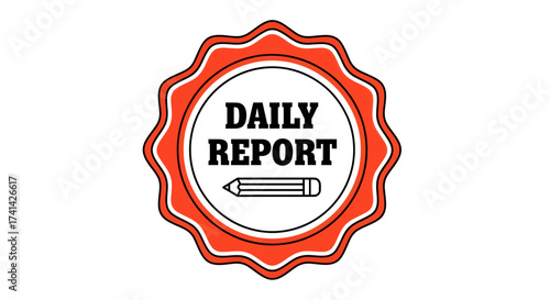 "Daily Report" text and pencil graphic in a decorative red and white badge.