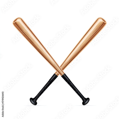 Two baseball bats crossed symbolizing teamwork and competition in sports, perfect for athletic themes.