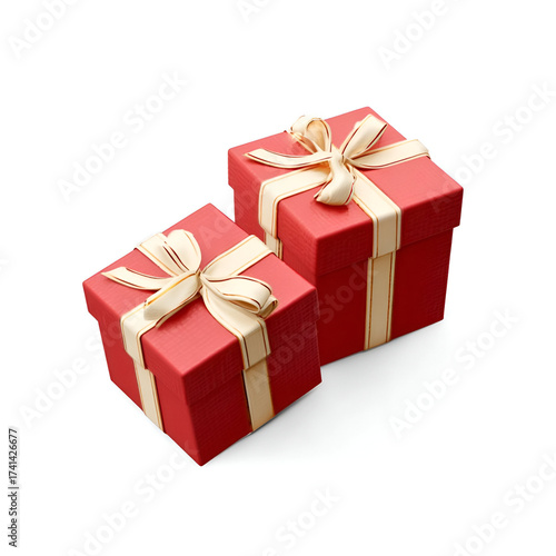 Two beautifully wrapped red gift boxes with elegant ribbons, perfect for celebrations and special occasions.