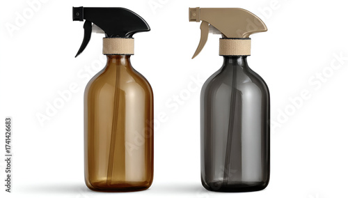 Two stylish spray bottles in amber and smoky colors, perfect for home and gardening purposes, showcasing modern design.