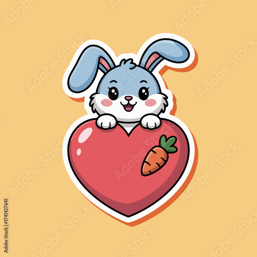 This cute illustration features a lovable bunny peeking from a heart, symbolizing affection and joy, perfect for Easter or love-themed graphics.