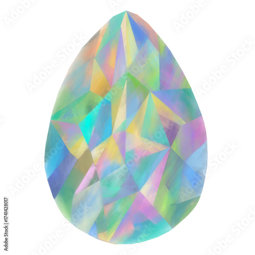 beautiful teardrop-shaped gemstone illustration, colorful crystal-like illustration with transparency