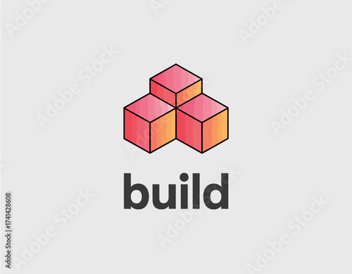 A modern logo featuring three colorful building blocks, symbolizing construction, creativity, and the foundation of innovative ideas and projects.