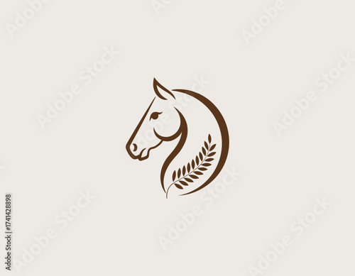 This logo features a stylized horse head combined with a leaf motif, symbolizing grace, strength and nature. It's perfect for equestrian or agricultural branding.