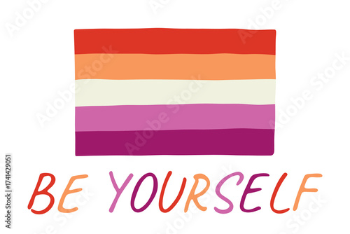 Colorful Lesbian pride flag Happy pride day LGBTQ community Pride Month Vector hand drawn doodle for posters, stickers, logo, cards