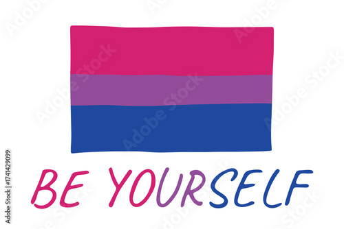 Colorful Bisexual pride flag Happy pride day LGBTQ community Pride Month Vector hand drawn doodle for posters, stickers, logo, cards